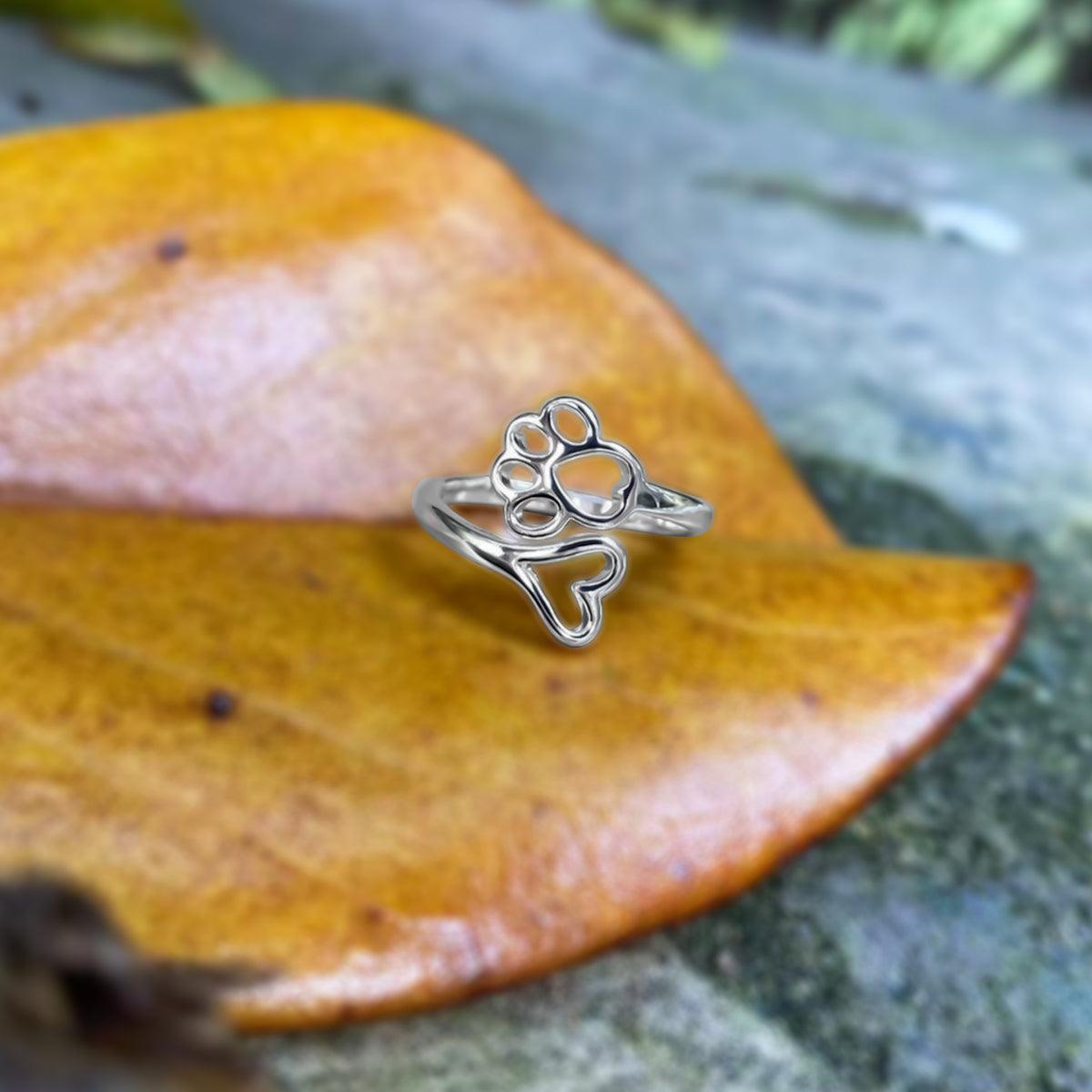 Adjustable Paw & Heart Ring