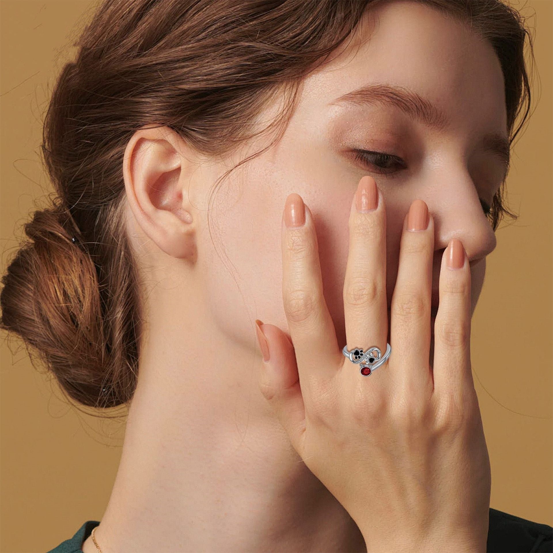 Crimson Gemstone Paw Ring