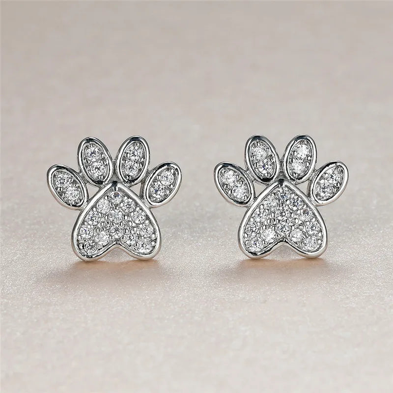 Cat Paw Zirconia Stud Earrings