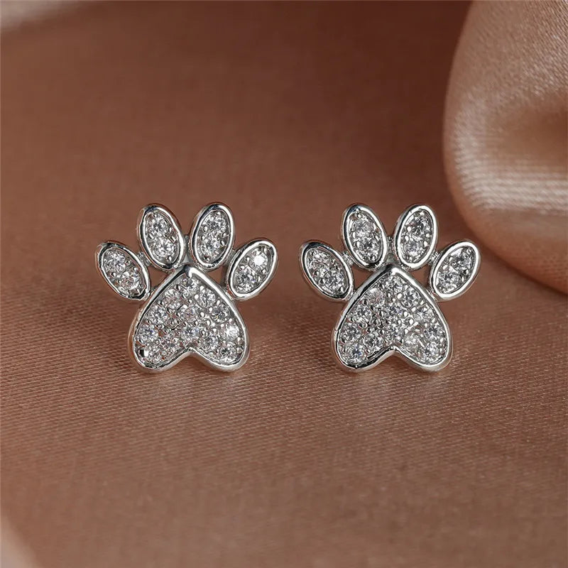 Cat Paw Zirconia Stud Earrings