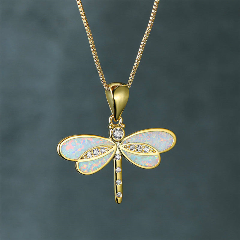 Opal Wing Dragonfly Paw Necklace
