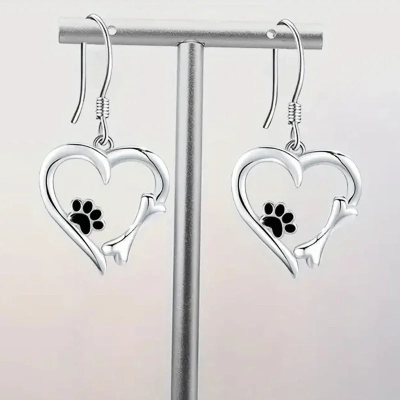 Pawprint Heart Drop Earrings