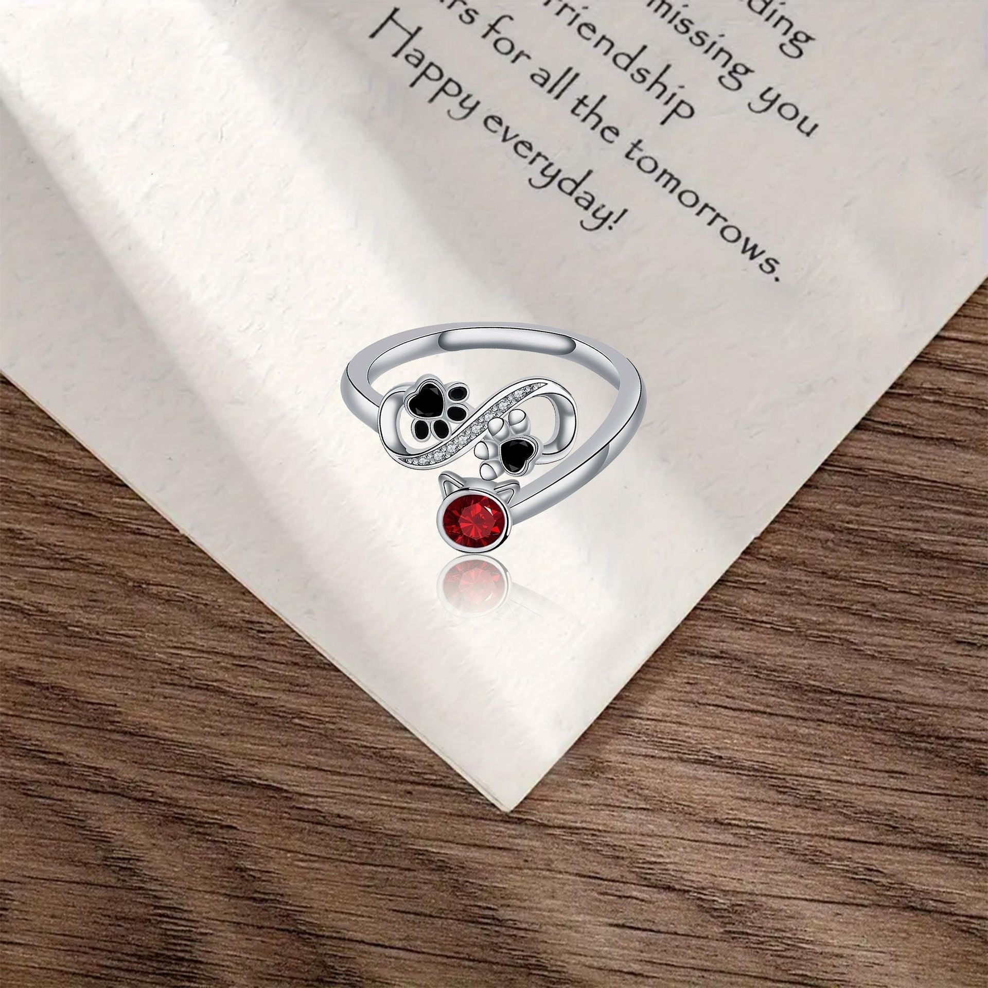 Crimson Gemstone Paw Ring
