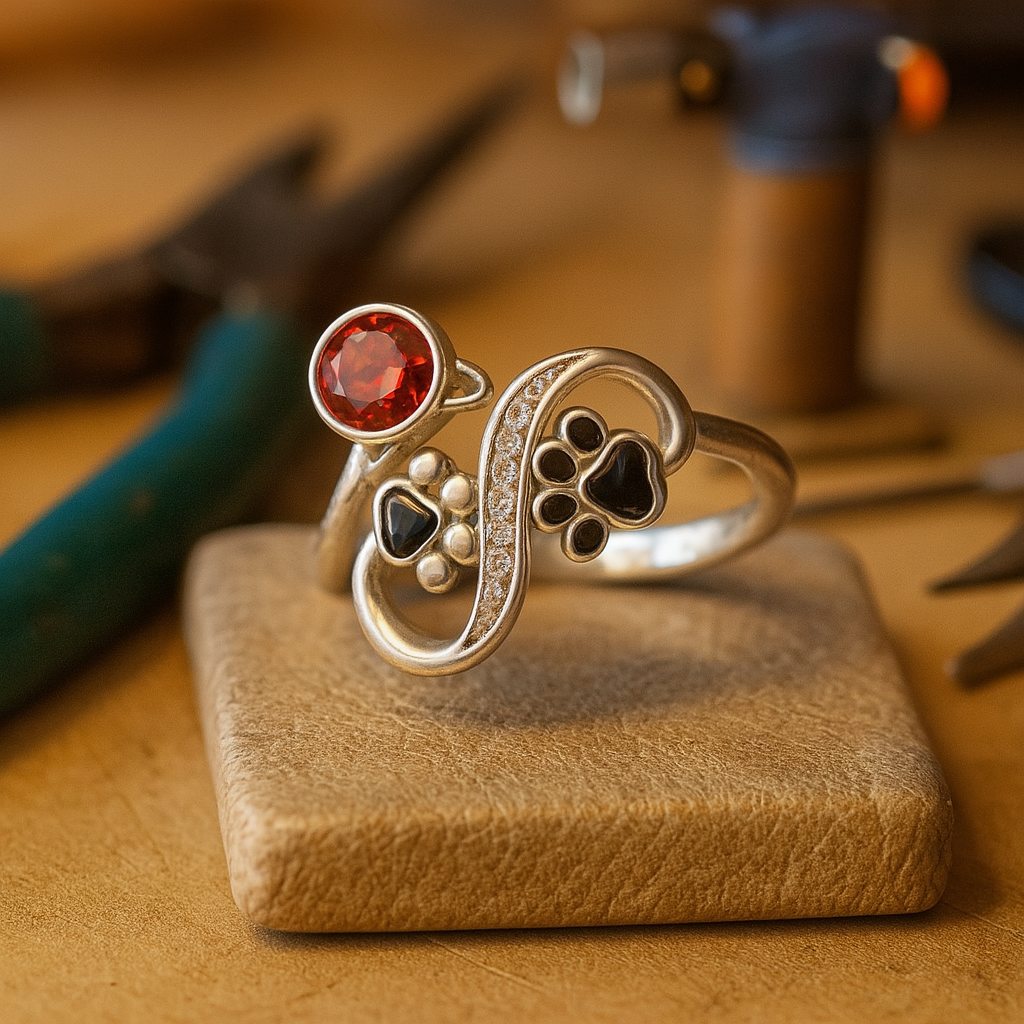 Crimson Gemstone Paw Ring