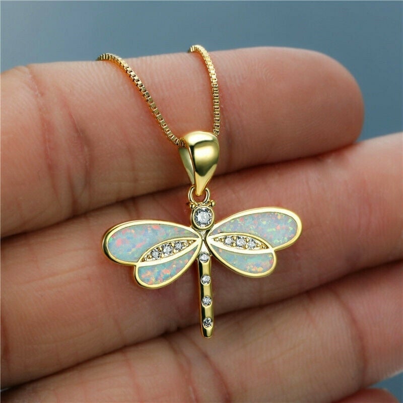 Opal Wing Dragonfly Paw Necklace