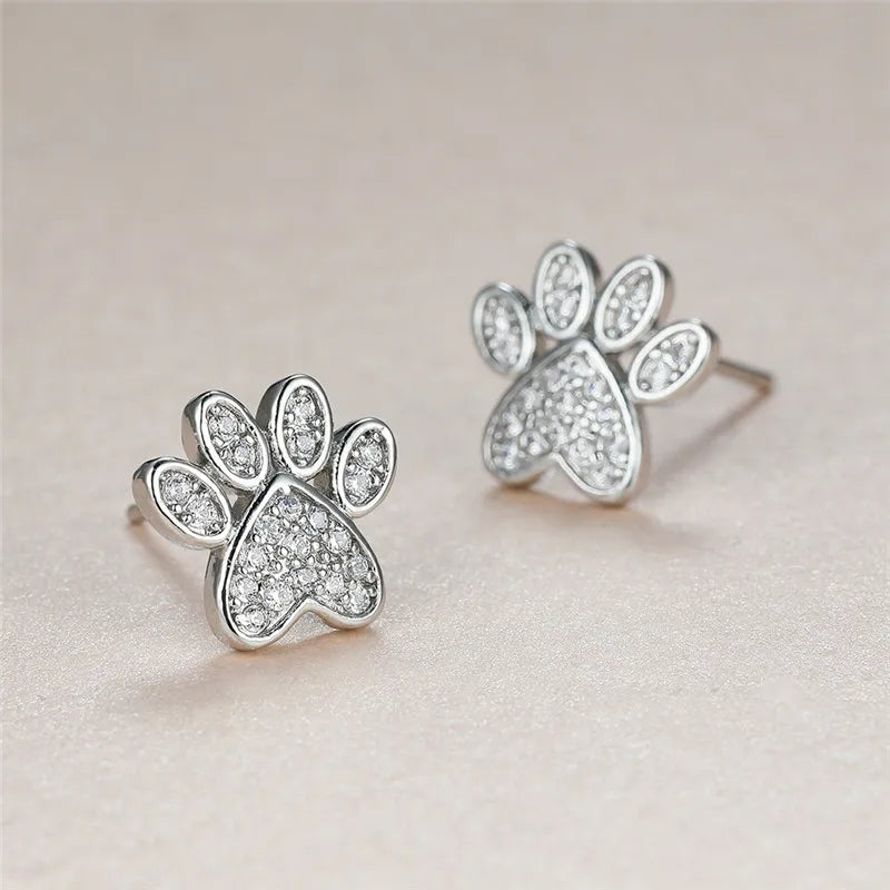 Cat Paw Zirconia Stud Earrings