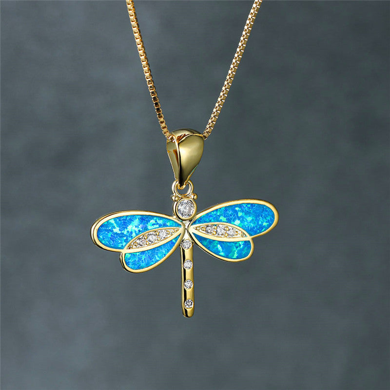 Opal Wing Dragonfly Paw Necklace