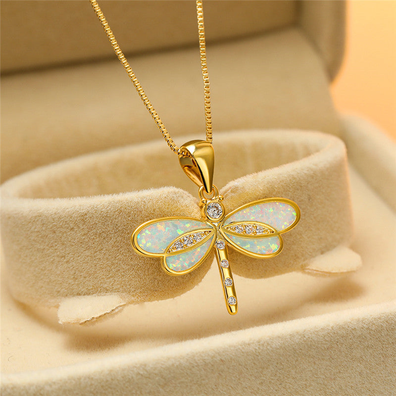 Opal Wing Dragonfly Paw Necklace
