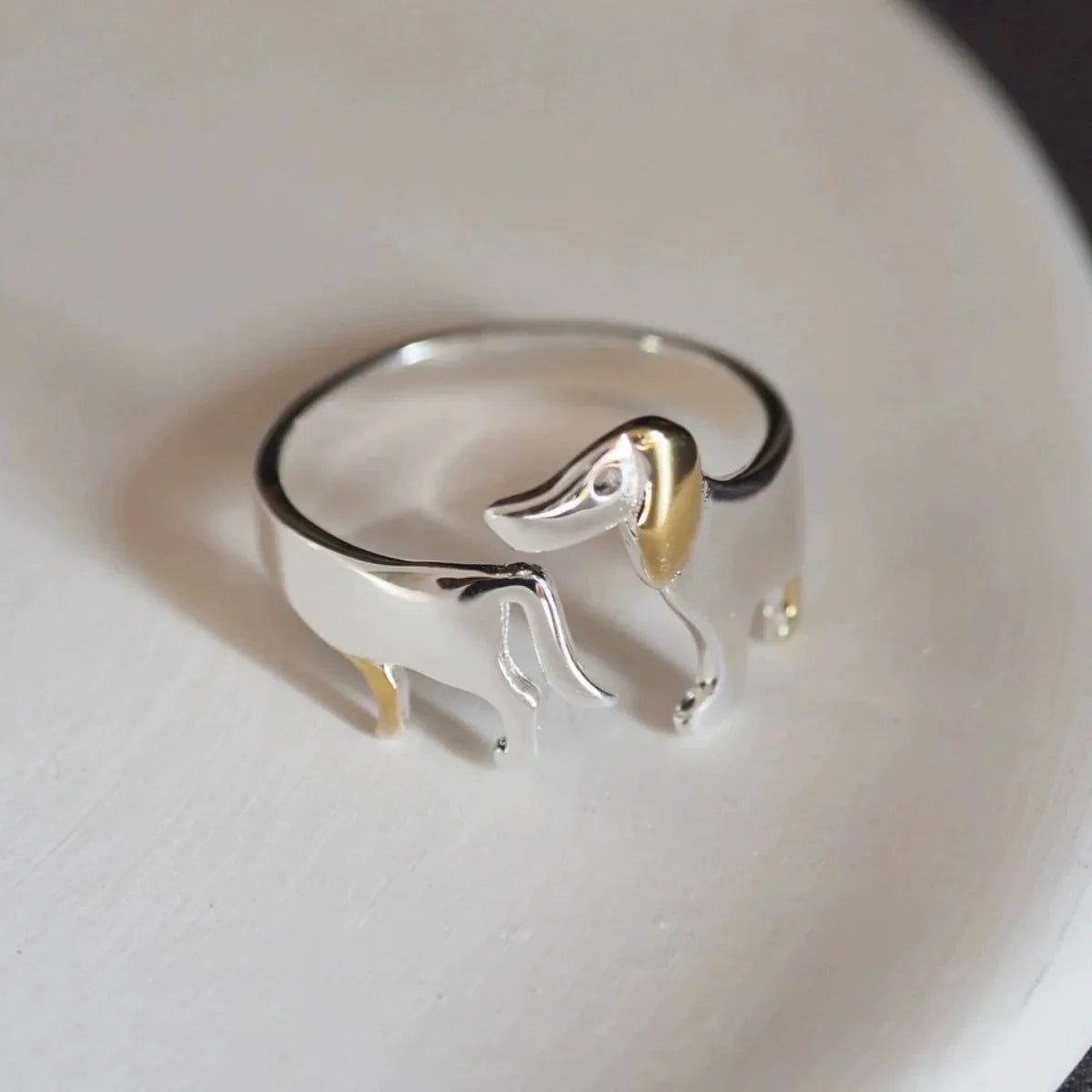 Sausage dog Adjustable Artisan Paw Ring