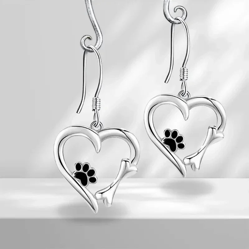 Pawprint Heart Drop Earrings
