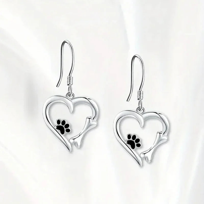Pawprint Heart Drop Earrings