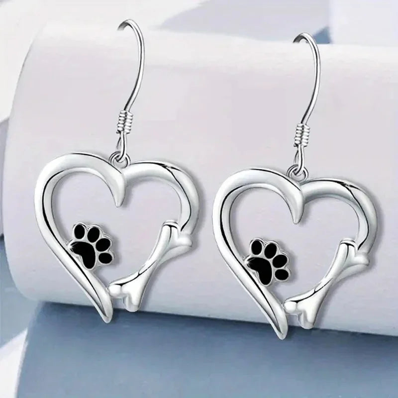 Pawprint Heart Drop Earrings