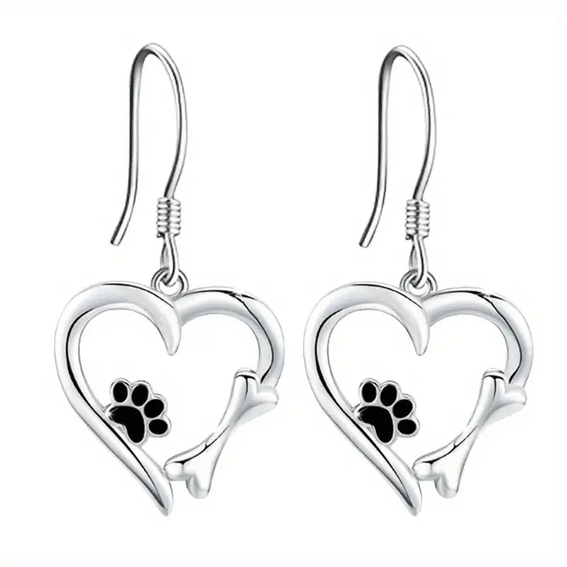 Pawprint Heart Drop Earrings