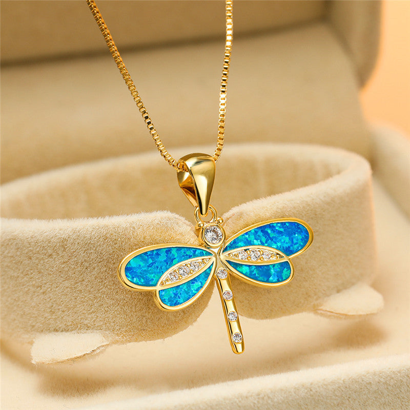 Opal Wing Dragonfly Paw Necklace